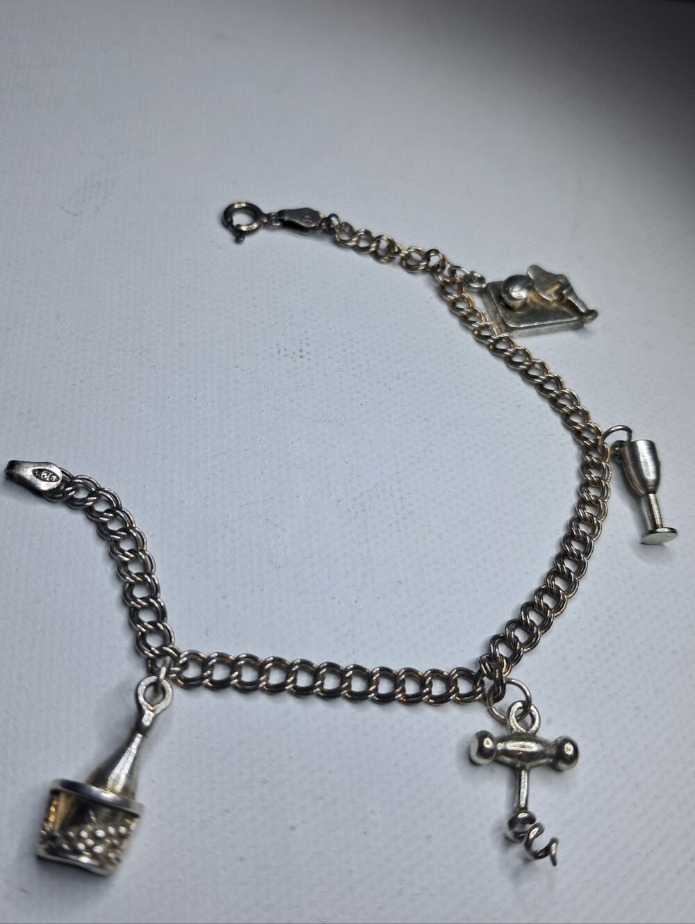 VTG Italian 925 Sterling Silver Cocktail Charm Bracelet 3A Italy Barware